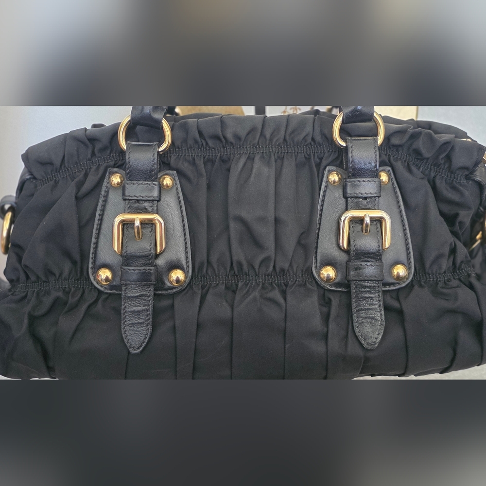 PRADA BLACK NYLON GAUFRE GATHERED TESSUTO ZIPPED SHOULDER BAG 2 Ways - Picture 8 of 17